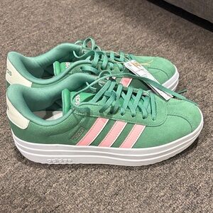 NWT Adidas Women's VL Court Bold Green and Pink Sneakers